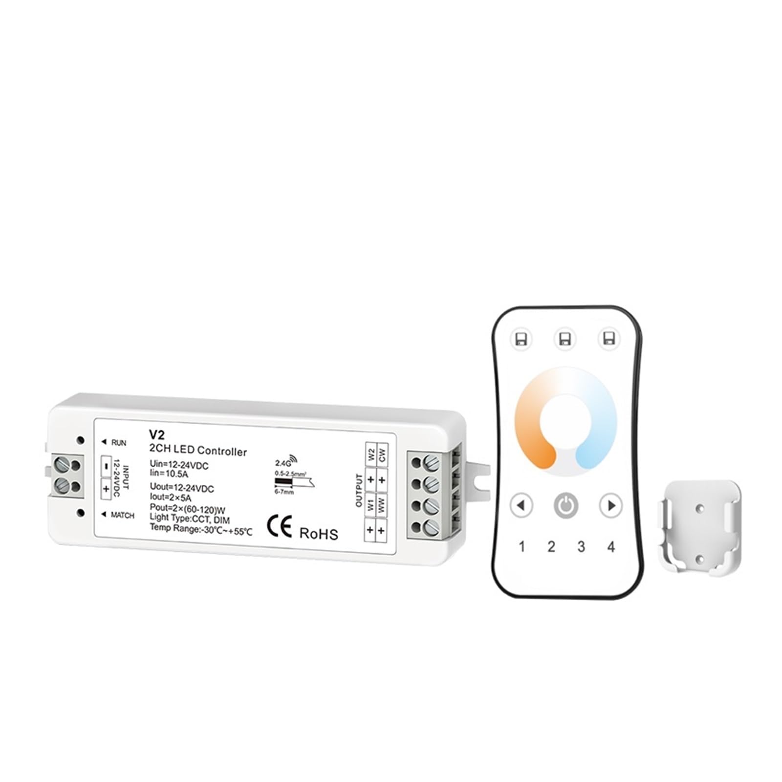 Contrôleur de gradation LED CCT 2 canaux 2.4G pour variateur de lumière