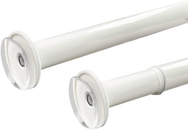 MUHOO Curtain Pole, No Drill Tension Pole, 140-250cm Extendable Heavy Duty Telescopic Rod Curtain Rod with Suction Cup for Kitchen, Cupboard, Bathroom, Window, White(55.1-98.4Inch)