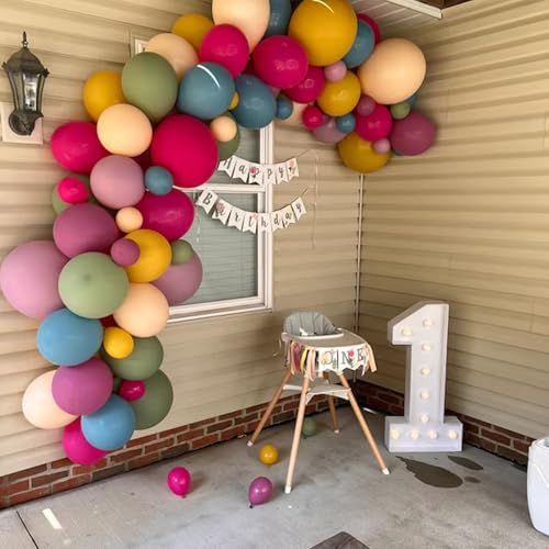 Image of Spring Balloons Garland Arch Kit, 122Pcs Flower Pink Green Yellow Balloons, Purple Blue Hot Pink Beige Balloons For Boho Modern Wildflower Shower Baby In Bloom Birthday Spring Garden Party Decorations