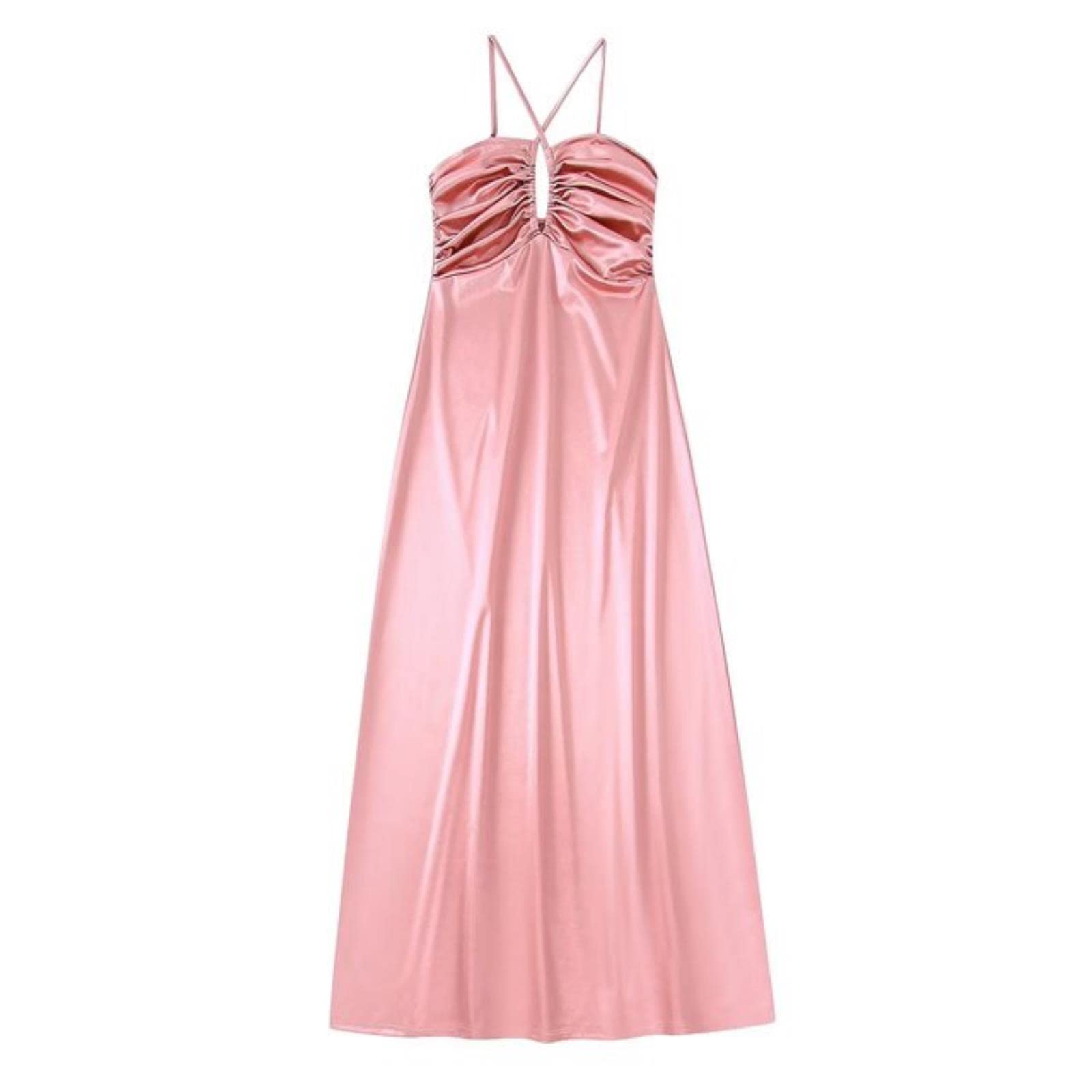 Vestido midi elegante rosa brillante para mujer, vestido de camisola larga para fiesta, fiesta de graduación Y2K
