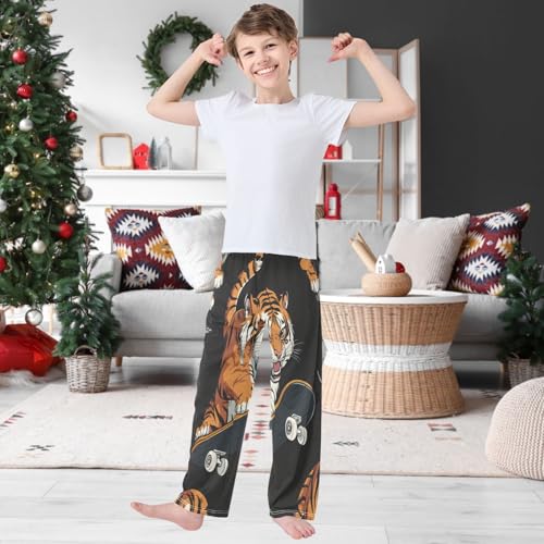 Boy's Pants Tiger Riding Skateboard Jogger Pants Elastic Waist Long Bottoms Trousers with Pockets 6-14 Years2