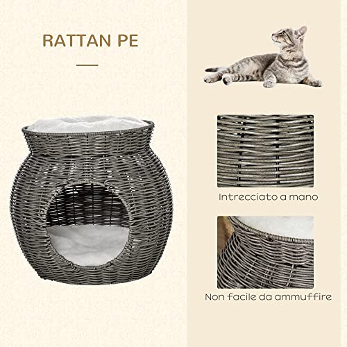 PawHut Cuccia per Gatti a 2 Livelli in Rattan PE