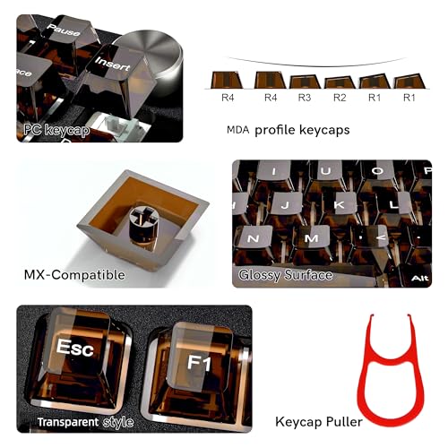 Image of dagaladoo Clear keycaps,Transparent Keyboard keycaps,Jelly Key caps Set,Shine Through keycap,MDA Profile Keyboard caps for Mx Switches Mechanical Keyboard(Brown)