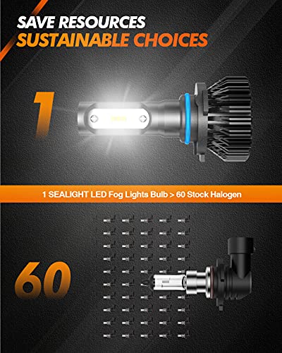 Sealight 9145/9140/H10 Led Fog Lights Bulbs Or Drl ,400% Much Brighter, 6000 Lumens 6000K Xenon White Light, 12 Csp Led Chips, Plug-And-Play, Ip67 Design #TOP3