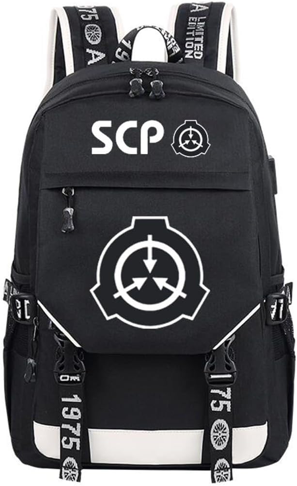 SCP Anime Luminous Laptop Backpack Rucksack Travel Sports Casual Daypack with USB Charging Port Black / 4