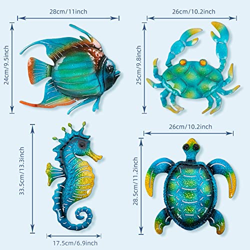 Dreamskip Metal Beach Wall Decor Art, Ocean Themed Sea Turtle Fish Seahorse Crab Coastal Wall Sculpture, Nautical Outdoor Decor For Garden, Fence, Patio, Pool, Bathroom (4 Pcs) #TOP5