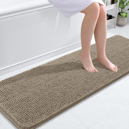 Image of OLANLY Bathroom Runner Rugs 59x20, Soft Absorbent Chenille Bath Rugs, Rubber Backing Quick Dry, Machine Washable Long Bath Mats for Bathroom Floor, Tub and Shower, Home Decor Accessories, Warm Taupe