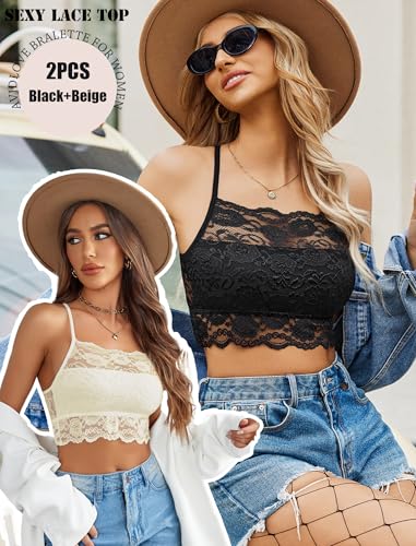 Image of Avidlove 2Pcs Lace Camisoles for Women High Neck Bralettes Racerback Adjustable Crop Top Lingerie