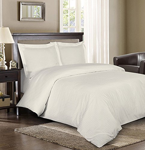 Royal Hotel Striped Ivory 600-Thread-Count 3pc King Duvet-Cover 100-Percent Cotton, Sateen Striped