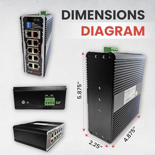 Image of 8 Port Industrial Gigabit POE Switch for Solar Installs, 12V-48V DC Input, POE+ 30W Per Port, 90W-120W Total, TAA Compliant