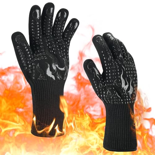 BAIWANT Grillhandschuhe Ofenhandschuhe Hitzebeständig bis 800°C Extrem Topfhandschuhe Feuerfeste Handschuhe Kochhandschuhe Backhandschuh für Küche Grill BBQ Kochen (Schwarz)