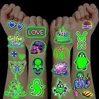 Tattoos for Kids,10 Sheets Temporary Tattoos Party Bags Fillers for Kids Neon Party Accessories Glow in The Dark Tattoos Toys for 3 4 5 6 7 8 9 10 11 12 Year Old Girls Gifts Halloween Decorations