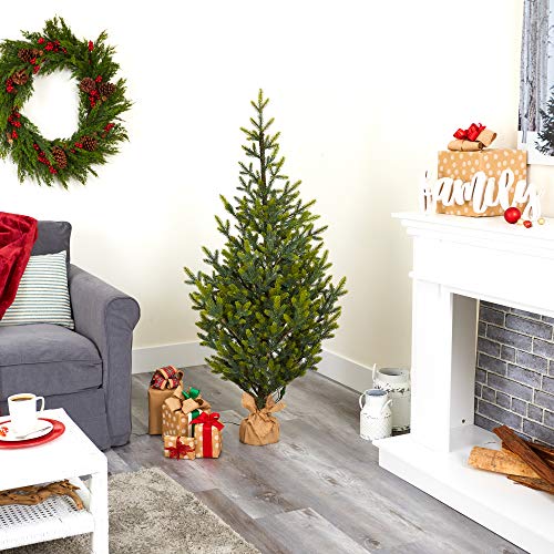Nearly Natural 5ft. Fraser Fir Natural Look Artificial Christmas Tree with 200 Clear LED Lights, a Burlap Base and 853 Bendable Branches by Nearly Natural - Image 8