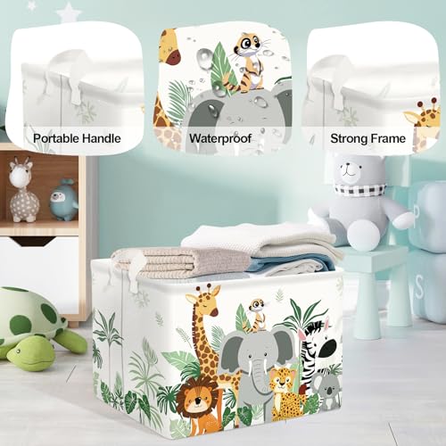 Image of Tropical Animals Baby Laundry Hamper Collapsible Clothes Kid Storage Basket Giraffe Elephant Large Boys Girls Gift Toy Box Bin for Nursery, Lion, 36L