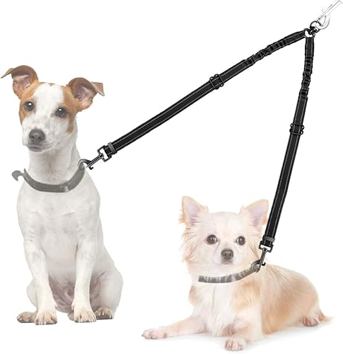 Correa doble para perro, sin enredos, rotación giratoria de 360, accesorio de plomo reflectante, longitud ajustable, doble divisor de plomo para dos