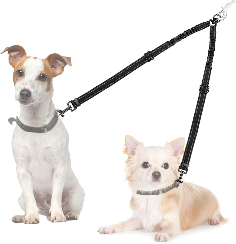 Guia Dupla para 2 Cães AUTOWT com Giro 360°, Regulável e Refletiva