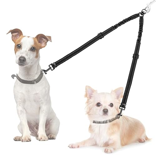 Double Dog Leash, No Tangle 360°Swivel Rotation Reflective Lead Attachment