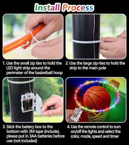LED Basketball Hoop Light, Waterproof Super Bright Basketball Rim Lights,Remote Control 16 Colors and 7 Lighting Flicker Change, for Night Outdoor Basketball Games - Thumbnail 5