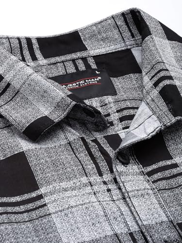 Image of Majestic Man Stylish Slim Fit Cotton Spread Collar Checked Casual Shirt