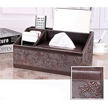 Amazon Com Natoo Leather Tissue Box Holder Tv Remote Control Holder Organizer Controller Tv Guide Mail Caddy For Desk Caddy Office Pens Pencils Makeup Brushes Vanity Nightstand Apple Ipad Desk Holder Brown L Furniture