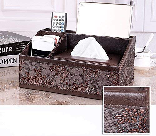 Natoo Leather Tissue Box Holder TV Remote Control Holder Organizer/Controller TV Guide Mail Caddy for Desk Caddy Office Pens Pencils Makeup Brushes Vanity Nightstand Apple iPad Desk Holder (Brown-L)