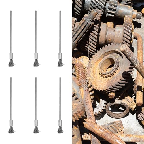 Image of 10PCS Small Rotary Wire Brush Set - 3x6x100mm Stainless Steel Cleaning Brushes with Extended Steel Shank for Metal, Paint, and Rust Removal(Silver)
