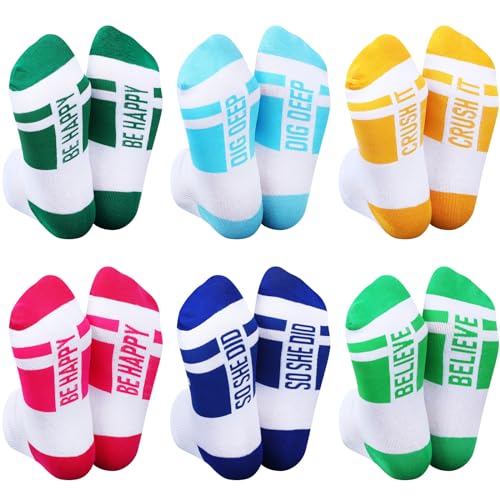 Suhine 6 Pairs Inspirational Running Socks Multicolored Low Cut Athletic Socks for Christmas Women Men Runners Gifts 5