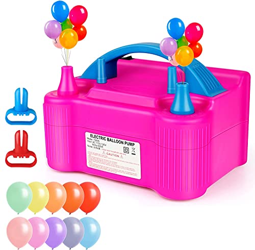 Image of Electric Air Balloon Pump with 2 Tiebackers, 600W Double Nozzle Electric Balloon Inflator, Automatic and Semi-Automatic Mode, for Party Decoration, Birthday, Weddings and Festivals