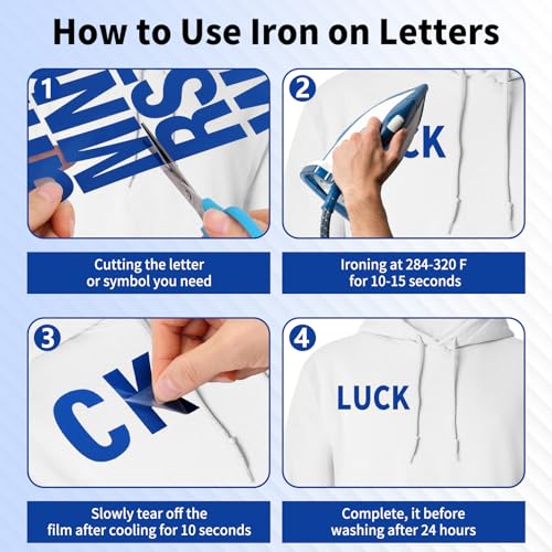 Image of 10 Sheets 440 Pieces Iron on Letters for Clothing, 2 Inch Heat Transfer Letters, Blue Iron on Vinyl Letters with A-Z PU Alphabets Sticker for Fabric, Jersey T-Shirt Printing DIY Craft