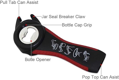 Miniatura 4 de LETOOR Bote de botella 5 en 1, agarre giratorio de tapa, mango de agarre suave, abridor multifunción, 5.6 pulgadas, negro-rojo