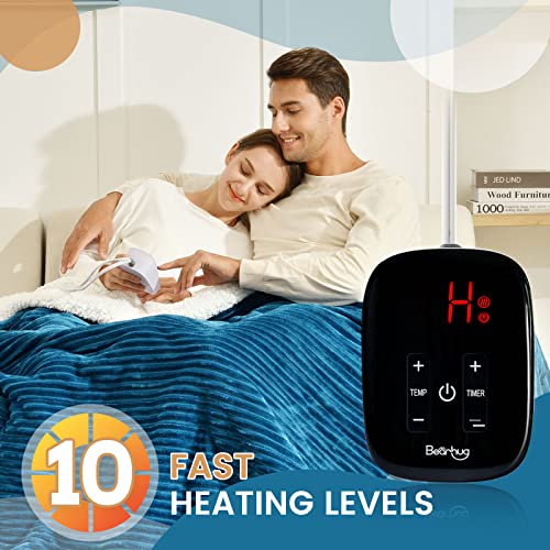 Image of Bearhug Electric Heated Blanket, 62 inchx84 inch Ribbed Flannel & Sherpa Fast Heating Blanket, 10 Heating Levels & 1-12H Auto Off, Over-Heat Protect, ETL, Machine Washable