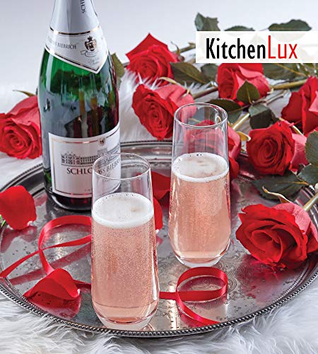 Kitchen Lux 10Oz Stemless Champagne Flutes- Set Of 12 Champagne Glasses – Elegant Highball Tumblers - Premium Clear Glass, Wine, Shots, Cocktails, Champagne, Mimosa For Parties – Dishwasher Safe #TOP2