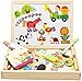 Felly Juguetes Montessori 3 4 5 años, Juegos Educativos Pizarra Magnetica Rompecabezas de Madera Puzzle, Magnéticos Tablero de Dibujo de Doble Cara para Infantil Niños Niña (Granja)