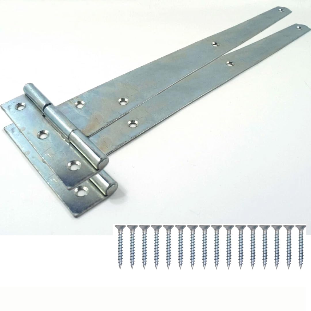 SCORPIO HARDWARE® Gate Tee Hinges Black Galvanised Heavy Duty T Hinges for Wooden Gates, Doors & Sheds (Bright Zinc Plated, 14 Inch / 350mm)