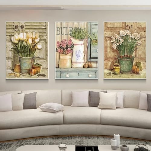 Affiches Fleurs Rétro TONGYINLI Toile Art Mural Salon 20x30cm 3 Cadres