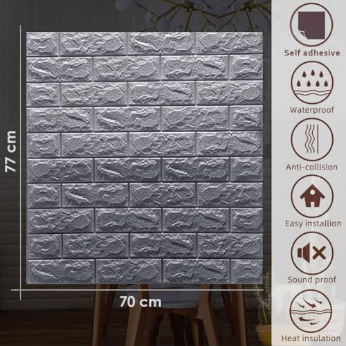 Self-Adhesive Waterproof PE Foam 3D Wall Panels Wallpaper Sticker for Office, Living Room, and Home Decoration Wallpaper for Wall (Grey Brick) - Image 4