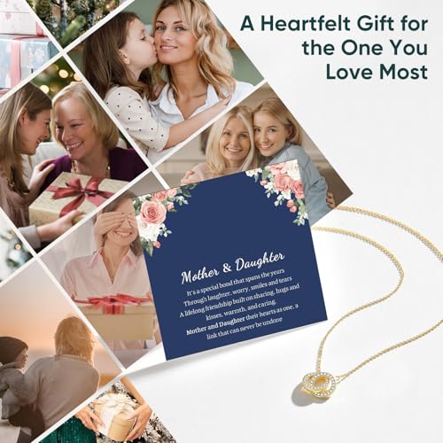 Image of Gifts for Mother Daughter Necklace -14K Gold Plated Interlocking Circles Zirconia Pendant Necklace, Dainty Mom Necklace for Women, Birthday Mother's Day Jewelry Gift for Her