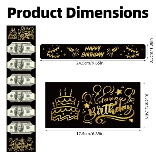 Geburtstag Geldhalter, Schwarz-Goldene Alles Gute zum Geburtstag Geldbörse mit 6 Fächern Geeignet für Frauen Männer Jungen Mädchen Kreatives Partygeschenk