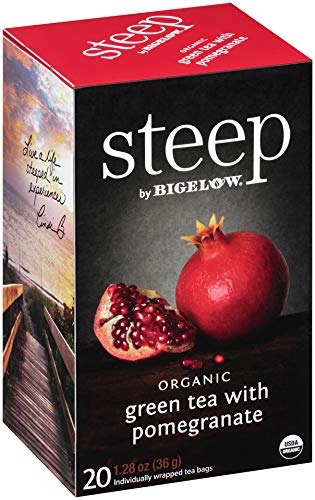 Steep Organic Green Tea With Pomegranate 20 Count Box, Certified Organic, Gluten-Free, Kosher Tea In Foil-Wrapped Bags #TOP1
