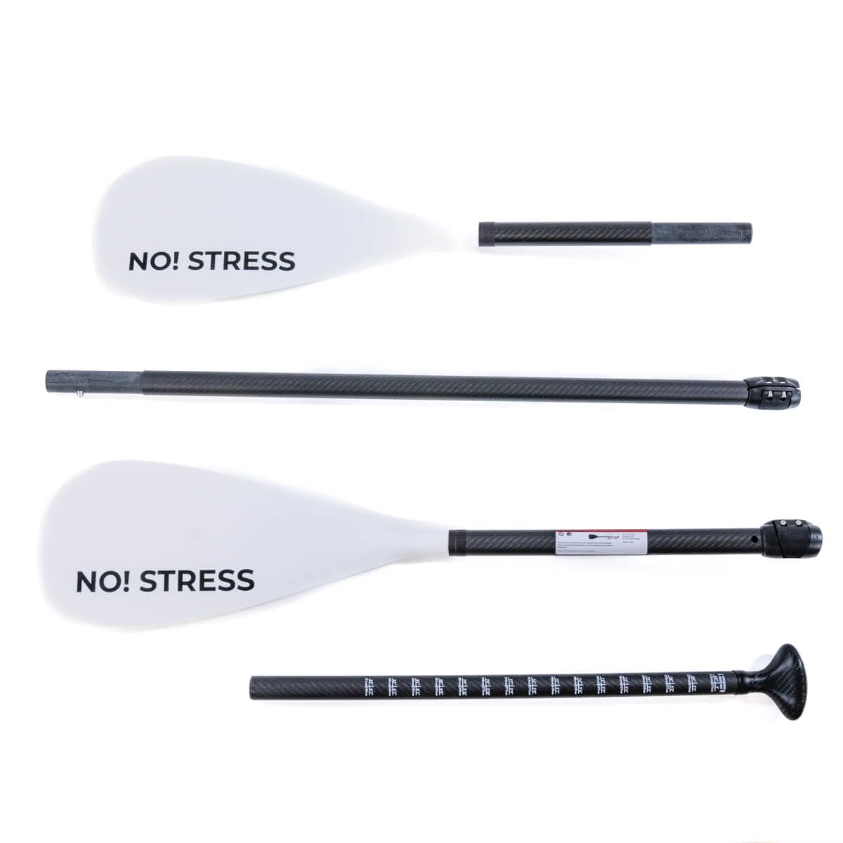No Stress Carbon Hybrid SUP und Kajakpaddel 4-teilig I Verstellbares, leichtes Paddel, Carbonschaft I Länge Kajak 230 cm/SUP 172-213 cm I Perfekt für Anfänger und Fortgeschrittene