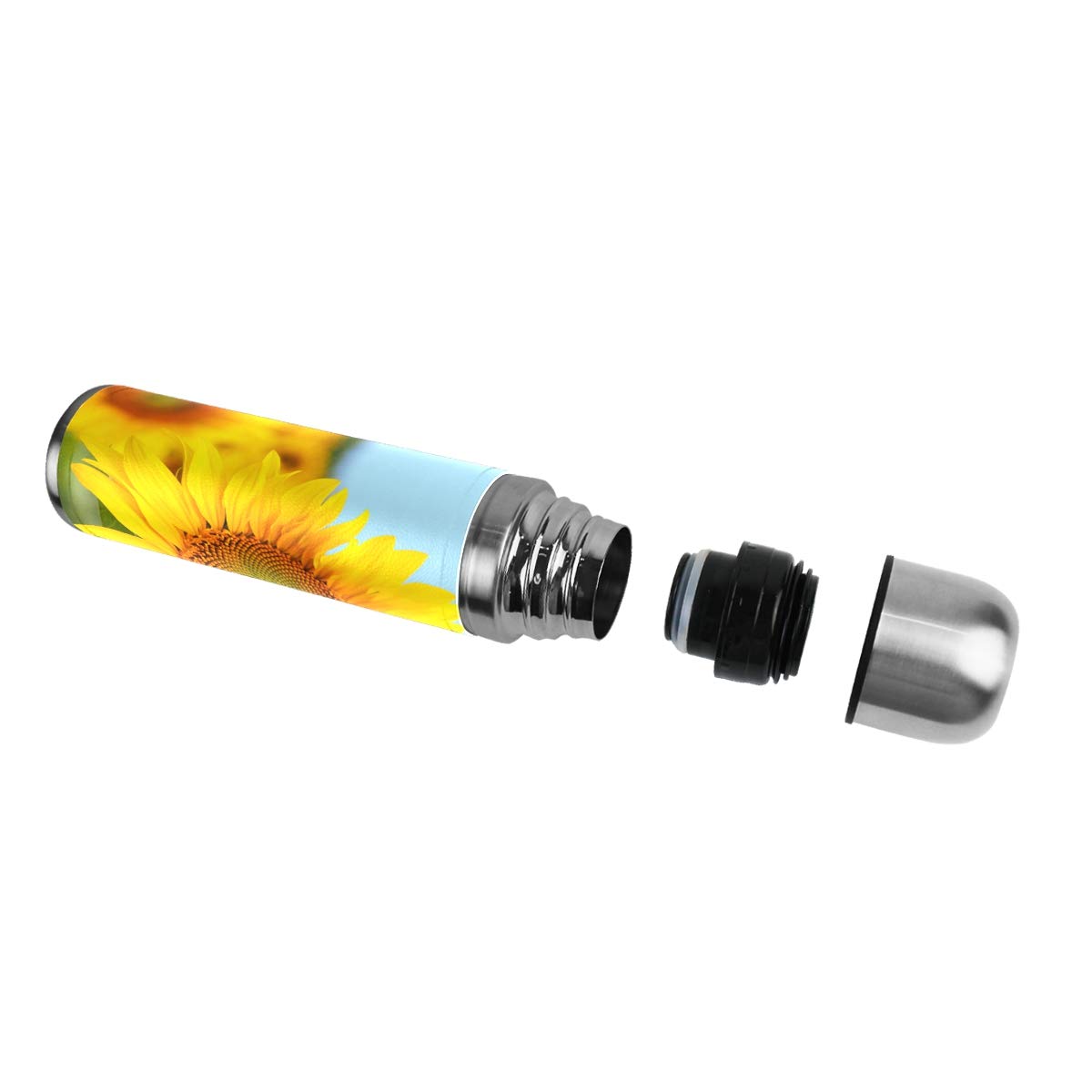 Taza de viaje de acero inoxidable con aislamiento al vacío, doble pared, a prueba de fugas, diseño de girasoles de verano, con estampado personalizado impreso en piel auténtica, 500 ml