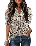 Bashafo V Neck T Shirts for Women Spring Summer 2025 Fashion Trendy Short Sleeve Tops and Blouses Apricot Black Floral L