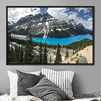 Framed Canvas Wall Art Calming Waters Aerial Cool Lake Landscape Multicolor Photography Realism Relax/Calm - 16x24 inches