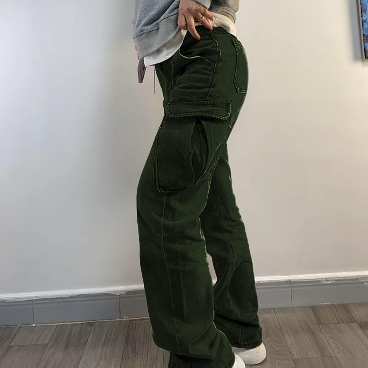 High Rise Boyfriend Jeans for Women Y2K Baggy Straight Wide Leg Cargo Jeans Denim Pants Streetwear with Pockets - Image 3