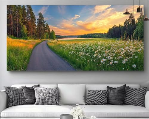 Diamond Painting XXL Coucher du Soleil Forêt 70x140 cm Kit Complet Adultes Broderie Diamant 5D
