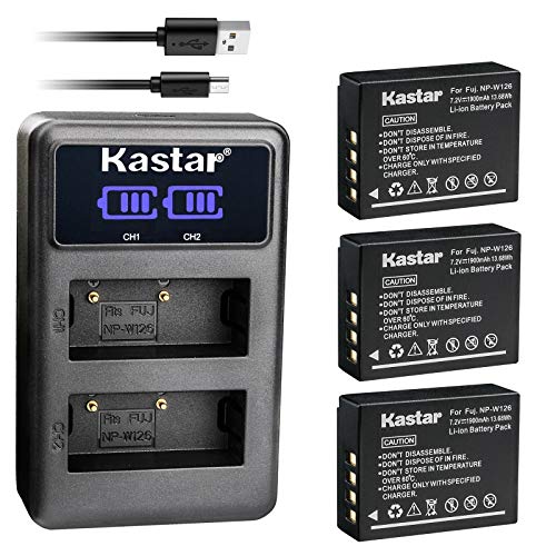 Kastar Dual LCD USB Charger + 3X Battery for Fujifilm NP-W126 NP-W126s BC-W126