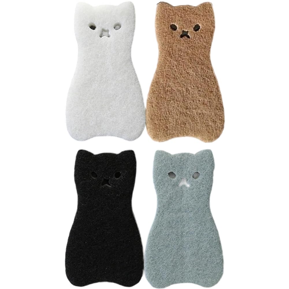 4 Pcs Sink Cat Dish Sponge Scrubber for Washing Dishes Dishwashing Cloth Scrubber