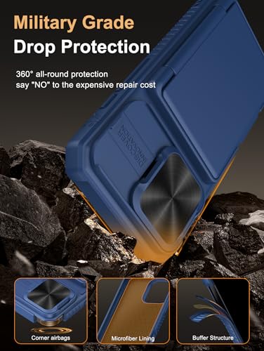 Image of Vihibii for iPhone 16 Pro Wallet Case with Card Holder (4 Cards) [RFID Blocking] & Slide Camera Cover & Raised Edges Protect Screen, Shockproof Rugged Phone Cover for iPhone 16 Pro 6.3 inch 2024, Blue