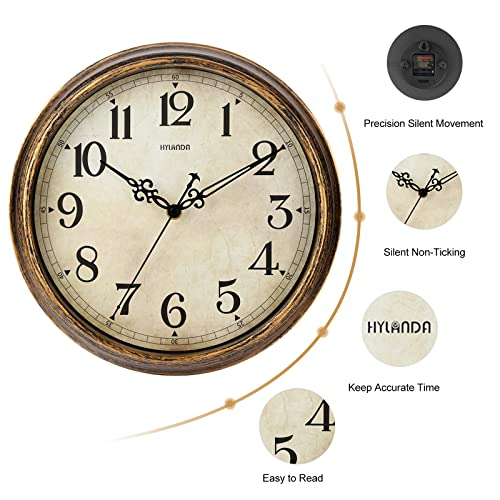 Hylanda Wall Clock - 12 Inch Vintage Wall Clocks Battery Operated - Retro Silent Non Ticking - Decorative Living Room Home Kitchen School Office #TOP4