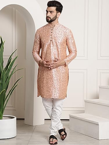 Image of SOJANYA (Since 1958 Men's Silk Blend Printed Kurta and Churidar Pyjama Set